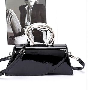 Black Patent Leather Handbag with Silver Handle